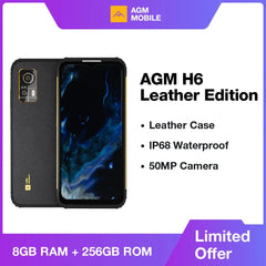 AGM H6 Leather Edition 4G Rugged Waterproof Smartphone 50MP Camrea 16+256GB ROM, IP68/IP69K, 6.56" HD+, NFC Support, Android 13 Shopping111