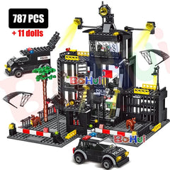 SWAT Police Station Military City Model Set Prison Car Policeman Boat Figures Building Blocks DIY Toy for Kids Boys Gift