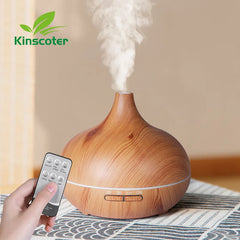 High Quality 500ml Aromatherapy Essential Oil Diffuser Wood Grain Remote Control Ultrasonic Air Humidifier with 7 Colors Light Shopping