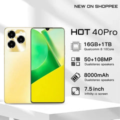 HOT 40 Pro Smartphone 7.5 HD Android Mobile Phone Unlocked 4G/5G Dual Sim Card 8000mAh 16GB+1TB Cellphone 50MP+108MP Celulares Shopping111