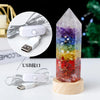 Image of Crystal Column Led Night Light USB Wood Luminous Base 7 Chakra Orgonite Gravel Resin Obelisk Light Ornament Shopping