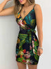 Image of Tropical Print V-Neck Wrap Casual Dress Women Sleeveless Summer Holiday Mini Dress Shopping