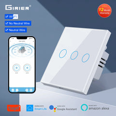 Wifi Wall Touch Switch EU No Neutral Wire Required Smart Light Switch 1 2 3 Gang 220V Tuya Smart Home Support Alexa Google Home Shopping