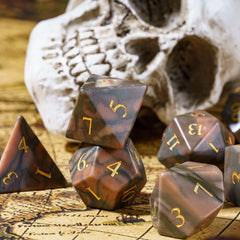 Cusdie Handmade Amethyst Dice 7Pcs 16mm Polyhedral Stone Dice Set with Leather Box Gemstone D&D Dices for Collection RPG