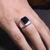 Image of Real Solid 925 Sterling Silver Ring Simple For Men With Black Square Flat Gel Stone High Polishing Middle East Turkish Jewelry Shopping