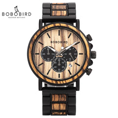 BOBO BIRD Wooden Watch Men erkek kol saati Luxury Stylish Wood Timepieces Chronograph Military Quartz Watches Custom Wood Gift Shopping