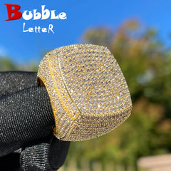 Bubble Letter Iced Out Ring for Men Real Gold Plated Prong Setting Copper CZ Stones Hip Hop Fashion Jewelry  2022 Trend Shopping