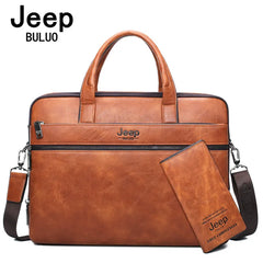 JEEP BULUO Men's Briefcase Bags For 13.3" Laptop Man Business Shoulder Bag Handbags High Quality Leather Office Black Shopping