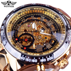 Winner Mechanical Sport Design Bezel Golden Watch Mens Watches Top Brand Luxury Montre Homme Clock Men Automatic Skeleton Watch Shopping