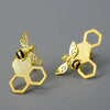 Image of Lotus Fun 18K Gold Unusual Asymmetrical New Honeycomb and Bee Stud Earrings for Women Original Real 925 Sterling Silver Jewelry Shopping