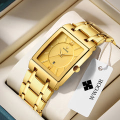 Relogio Masculino WWOOR Gold Watch Men Square Mens Watches Top Brand Luxury Golden Quartz Stainless Steel Waterproof Wrist Watch