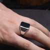 Image of Real Solid 925 Sterling Silver Ring Simple For Men With Black Square Flat Gel Stone High Polishing Middle East Turkish Jewelry Shopping