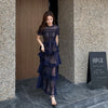 Image of Maxi Dresses for Women 2023 New Summer Dark Blue Exquisite Lace Stitching Short Sleeve Multi-layer Cake Dress Slimming Dress Shopping