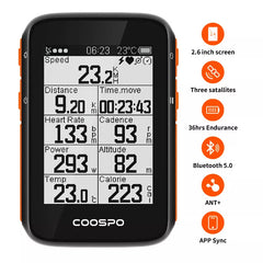 COOSPO BC200 Wireless Bicycle Computer GPS Bike Speedometer Cycling Odometer 2.6in Bluetooth5.0 ANT+ APP Sync Slope Altitude Shopping