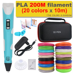 3D Pen 3D Printing Pen DIY Drawing Pen 200M PLA Filament Kids Birthday Kids Christmas Gift with Power Adapter Travel Storage Box Shopping