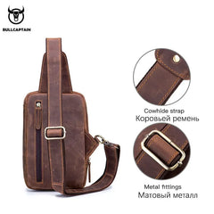 BULLCAPTAIN Men's Crossbody Bags Crazy Horse Leather Chest Bag's Leather Crossbody Bages Retro Men's Zip Pocket Short Travel Bag