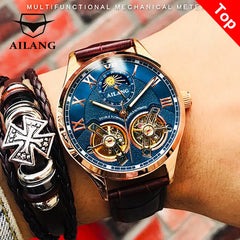 AILANG Original Design men's Double Flywheel Automatic Mechanical Watch Fashion Leisure Business Luxury Clock Shopping