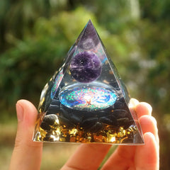 Energy Pyramid Orgonite Reiki Natural Amethyst Ball Healing Crystals Chakra Tool Ornaments Resin Stones Craft Kids Gift Pyramid Shopping