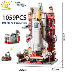 HUIQIBAO Space Aviation Manned Rocket Building Blocks With Astronaut Figure City Aerospace Model Bricks Children Toys for Kids