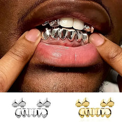 3CPS/Set Gold Silver-Plated Hip Hop Teeth For Mouth Grillz Caps Top&Bottom Grill Set vampire teeth for Halloween  Party Sets Shopping111