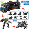 Image of HUIQIBAO 454-585PCS 8in1 SWAT Police Command Truck Building Blocks City Helicopter Bricks Kit Educational Toys for Children Shopping