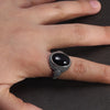 Image of Real Pure 925 Sterling Silver Natural Black Onyx Stone Rings For Women Vintage Style Thai Silver Resizable Open Type Shopping