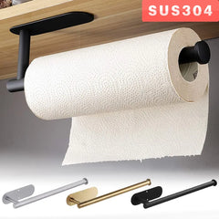 Stainless Steel Paper Towel Holder Adhesive Toilet Roll Paper Holder No Hole Punch Kitchen Bathroom Toilet Lengthen Storage Rack Shopping