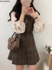 Image of Cute Mini New Year Date Dresses Sleeveless Vest Women Korea Japanese Style Design Retro Vintage Plaid Button Shirt Dress 11021 Shopping