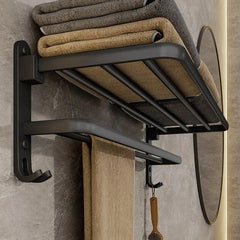 Matte Black 50CM Folding Holder With Hook Towel Holder Wall Mount AluminumTowel Rack - Shopping