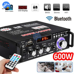 600W Bluetooth Amplifier 300W+300W 2CH HIFI Audio Stereo Power AMP USB FM Radio Car Home Theater with Remote Control Shopping