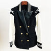 Image of HIGH STREET New Fashion 2024 Classic Varsity Jacket Women's Lion Buttons Double Breasted Leather Sleeve Patchwork Blazer Shopping