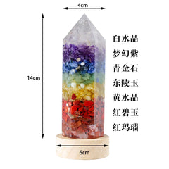 Crystal Column Led Night Light USB Wood Luminous Base 7 Chakra Orgonite Gravel Resin Obelisk Light Ornament