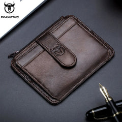 BULLCAPTAIN Genuine Leather RFID Blocking Zipper Card Holder Credit Cart Wallet Mini Slim Wallet Card & Id Holders Man Business Shopping