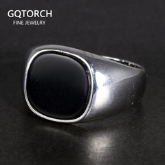 Real Pure Silver s925 Mens Rings Minimalist Turkish Rings Man Simple Finger Rings With Natural Onyx Stones Turkish Jewellery Shopping