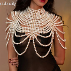 Sexy Women's Pearl Body Chains Bra Shawl Fashion Adjustable Size Shoulder Necklaces Tops Chain Wedding Dress Pearls Body Jewelry Shopping