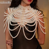 Image of Sexy Women's Pearl Body Chains Bra Shawl Fashion Adjustable Size Shoulder Necklaces Tops Chain Wedding Dress Pearls Body Jewelry Shopping