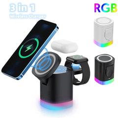 3 In 1 Magnetic Wireless Fast Charger For Smart Phone RGB Ambient Light Charging Station For Airpods IWatch Shopping