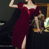 Image of Women's Velvet Wine Red Banquet Dress Shopping