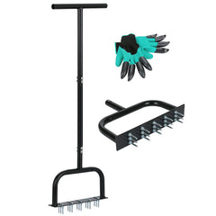 Lawn Aerator Tool Manual Metal Spike Grass Aeration With Dethatching Rake 15 Iron Spikes For Yard And Garden Compacted Soil Aerator Tool Black Shopping