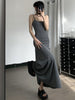 Image of High-Waist Slimming Strap Dress, Solid Color Casual A-Line Knee-Length For Women Shopping