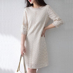 Loose Temperament Hollow-out Three-quarter Sleeve Straight Skirt Shopping