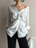 Image of Niche Irregular Loose V-neck Shirt Spring Shopping