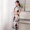 Image of Improved Voile Embroidered Slim Fit Cheongsam Retro Stand Collar Short Sleeve Dress Shopping