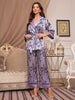 Image of Women's Silk-like Cardigan Lace-up Nightgown Pajama Pants Home Wear Suit Shopping