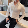 Image of British Style Spring Men's Long Sleeve Shirt Business Casual Solid Color Shopping