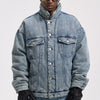 Image of Washed And Worn Mixed Cotton Loose Thickened Denim Jacket Shopping