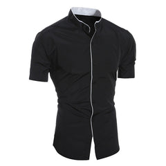 Men's Pure Color Simple Casual Korean-style Slim-fit Short-sleeved Shirt