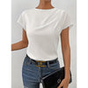 Image of Sleeveless Round Neck Left Shoulder Pleated Women's Fashion Top Shopping