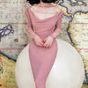 Image of Ladies' Temperament Leakage Collarbone Pearl Decoration Pink Buttocks Skirt Shopping