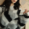 Image of Retro High Street Color Striped Lazy Leisure Pullover Sweater Shopping